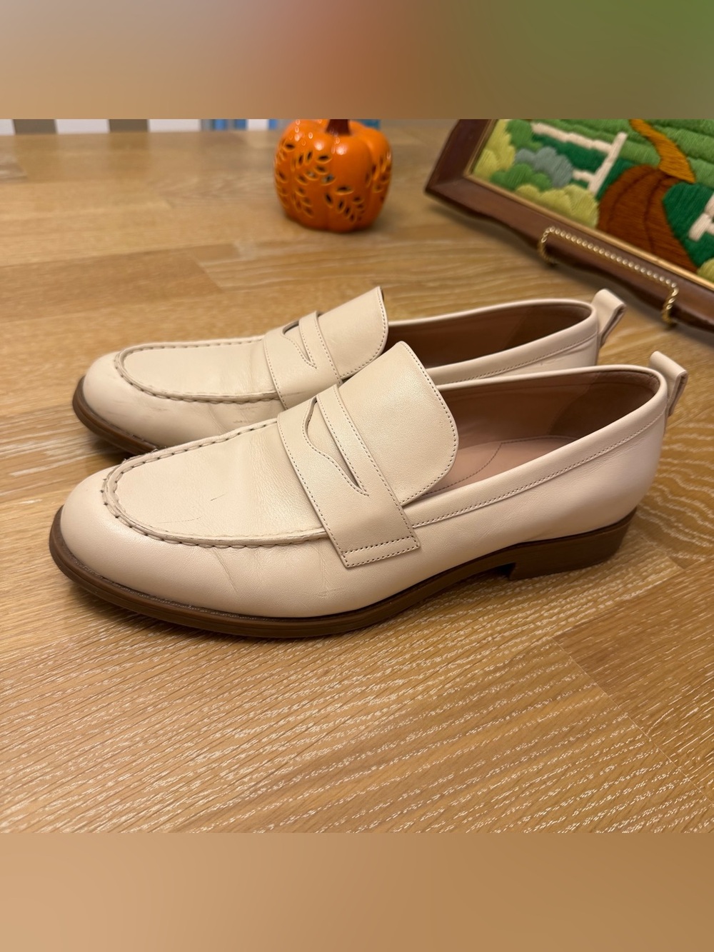 Cole Haan 360 Cream Leather Penny Loafers 10